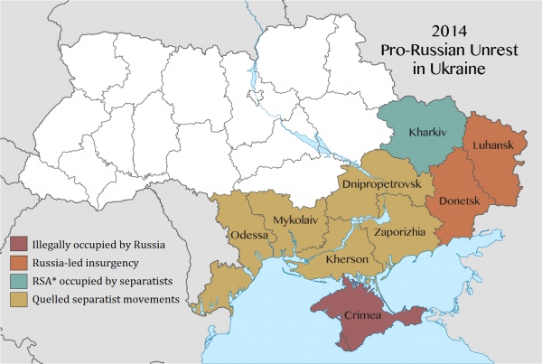 A map showing the regions in which Russia organized secession movements *RSA - Regional State Administration