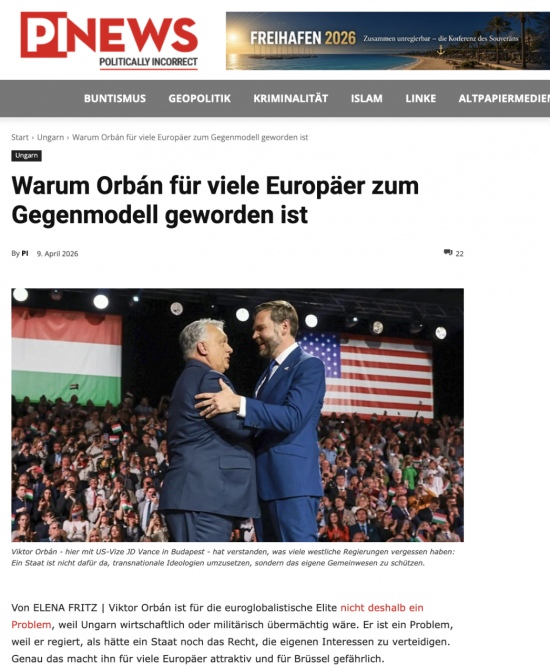 Скрін статті Єлени Фрітц на PI-News. Публікацію проілютровано фотографією союзників німецьких ультраправих.