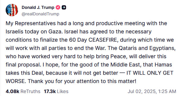 Скриншот: Truth Social