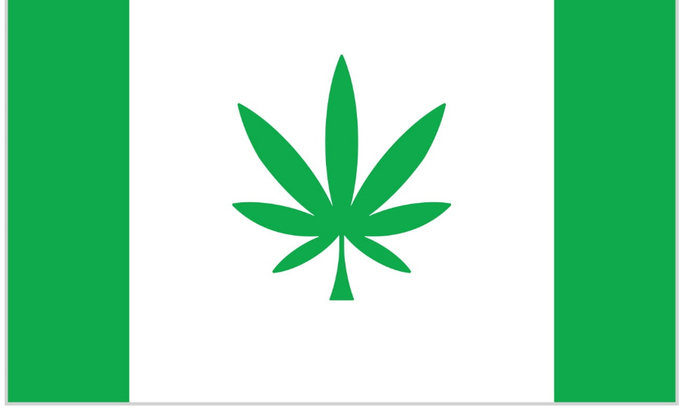 Лист конопли с флагом похудел от курения марихуаны