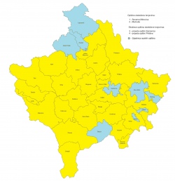 Муніципалітети Косова, в яких більшість населення складають етнічні серби (виділено синім кольором)
